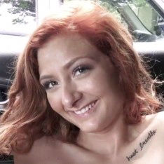 Ginger petite rides strapon teddy bear before riding cock